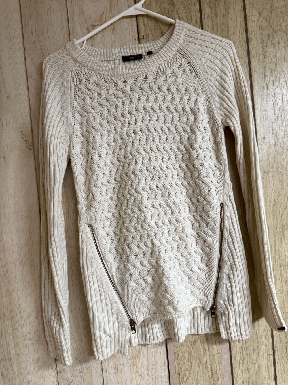Cream Cable Knit Women's Sweater with Zip Details
